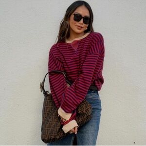NWOT Free People We The Free | Classic Striped Oversized Crewneck | Small